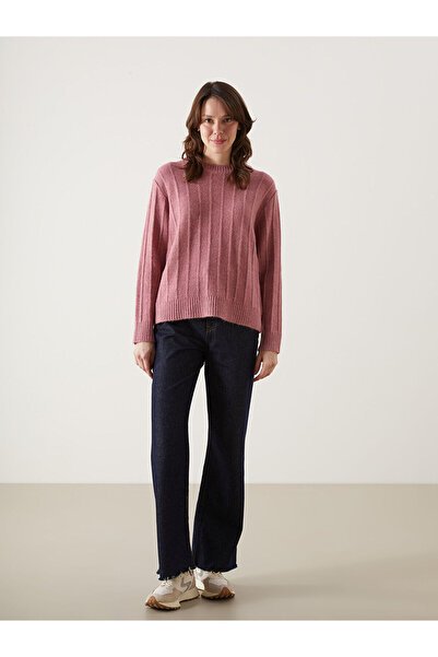 LC Waikiki Pink Crew Neck Striped Women's Knitwear Sweater