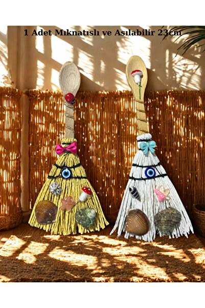 Home Nostaljik Çalı Süpürge Tahta Kaşıklı Magnet ve Duvar Süsü 2 adet