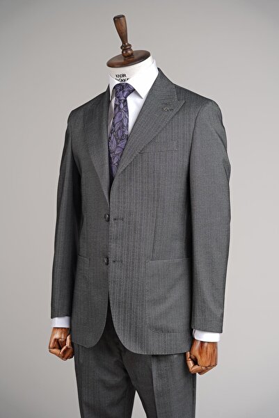 Kadir Büyükkaya Kırlangıç Yaka Pileli Erkek Takım Elbise-KAX1303S