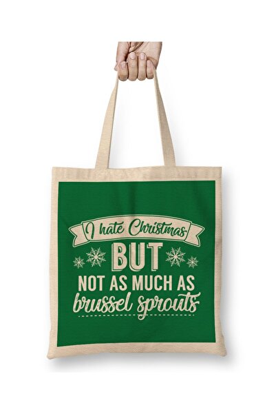 Toyaso I Hate Christmas but Not as Much as Brussel Sprouts Christmas Tote Bag Long Handle Shopping Bag