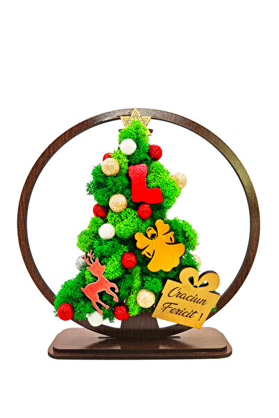 OEM Decorative Picture Fir Tree with Stabilized Lichens and Festive Accents "Merry Christmas", Wenge, 20 cm.