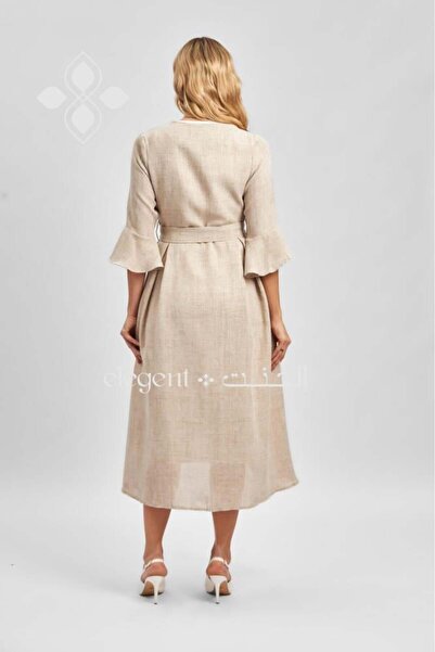 Elegent Elegant midi dress with a soft waist tie and wide sleeves