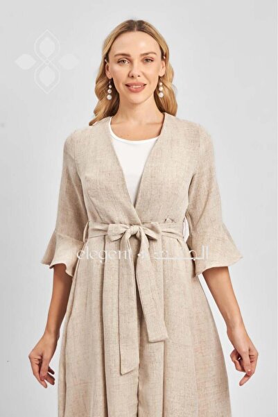 Elegent Elegant midi dress with a soft waist tie and wide sleeves