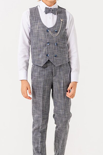 TONYTİNY Keten Ceketsiz Yelekli 3’lü Erkek Çocuk Takım Elbise