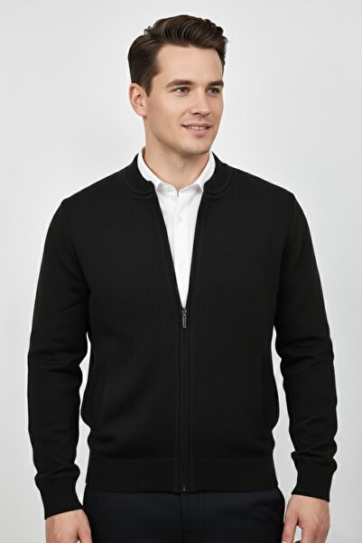 Triko Nehir Men's Judge Collar Lined Knitwear Zippered Coat Bgl-St04832