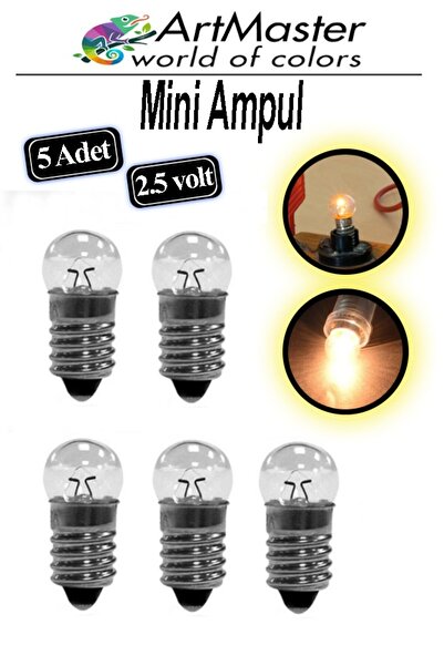 Artmaster Mini Ampul 2.5 Volt 5 Adet Okul Sınıf Elektrik Devre Küçük Elektrik...