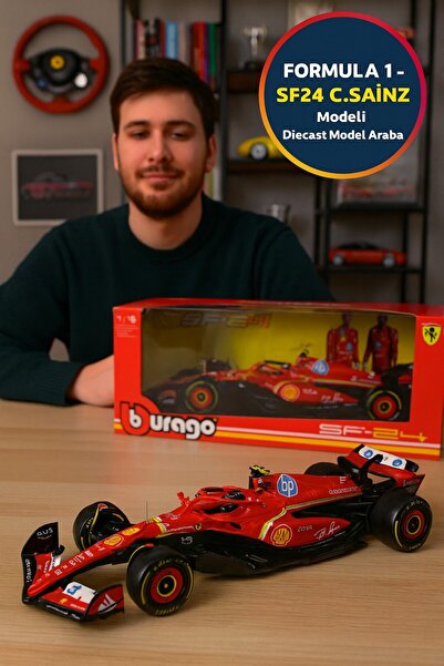 TOYFEST 1 18 Ferrari SF24 Metal Model Araba C Sainz Direksiyonlu Lastikli Koleksiyon Aracidir
