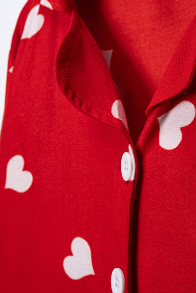 FURYATEX Girl's Cotton Red Suede Heart Patterned Pajama Set - Sleep Headband Gift