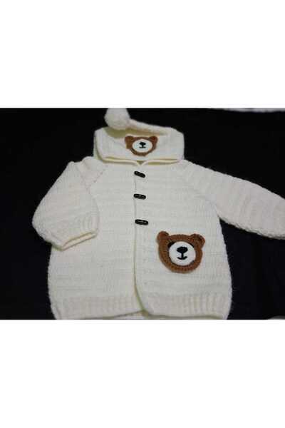 MAYA.M Ayıcıklı kapüşonlu hırka - el örgüsü