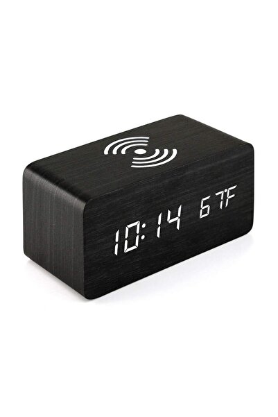 Vivante Wooden LED Alarm Clock Wireless Charger USB Electronic Digital Desk Alarm Clock