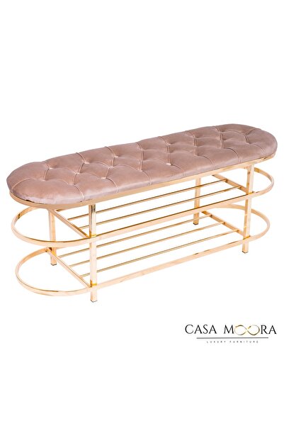 Moora Bench with shoe rack / storage / gold / velvet / Chesterfield