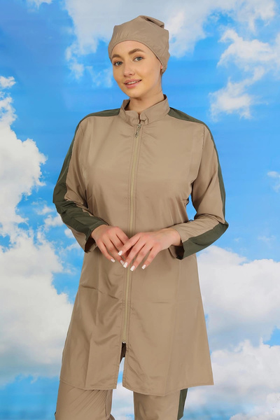 mtm My The Mall ملابس سباحة نسائية كاملة التغطية مع أشرطة على الأكمام باللون ...
