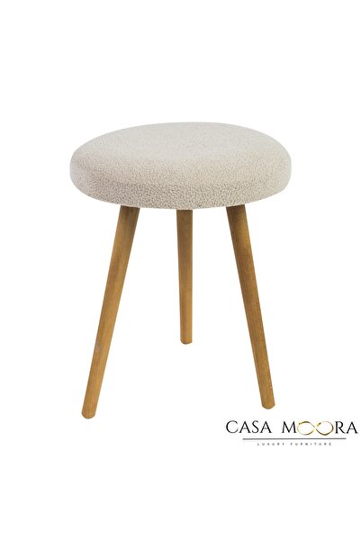 Moora Upholstered Bouclé Stool - Light Brown