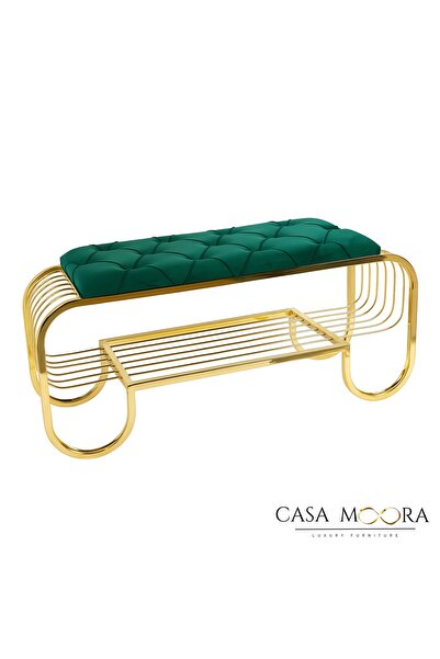 Moora Bench with shoe rack - Gold - Emerald Green - Velvet - Chesterfield
