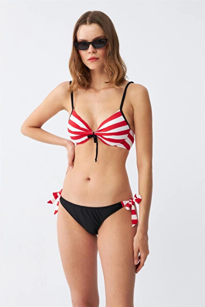 mtm My The Mall Women's Side Tie Half Support Bow Bottom Top Bikini Suit Red