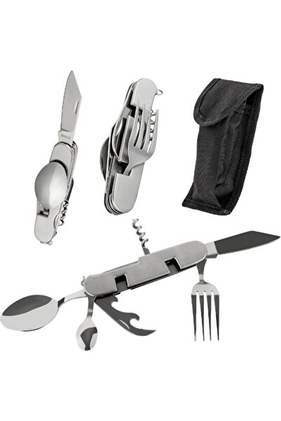 CAMP ACTIVE أدوات مائدة جيب للتخييم 6 في 1 مع حقيبة حزام