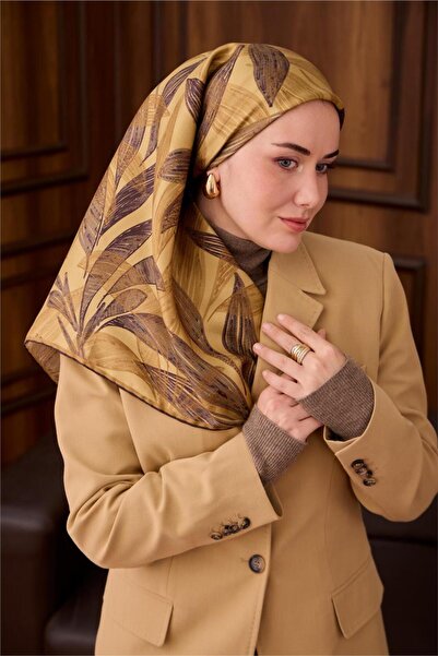 Silk Home Gold Coffee Leaf Pattern Tivil Woven Pure Silk Scarf-Kvs0870