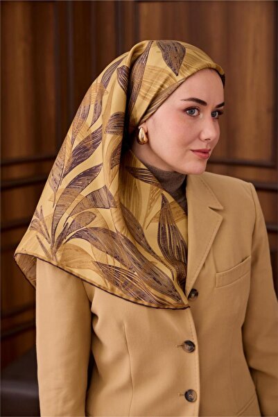 Silk Home Gold Coffee Leaf Pattern Tivil Woven Pure Silk Scarf-Kvs0870