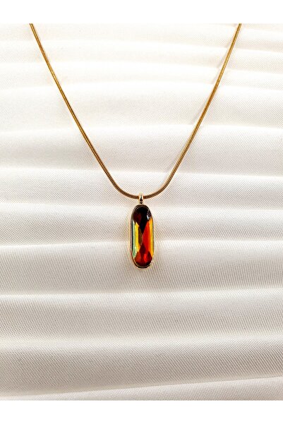 Stella Fortis Renk Geçişli Dikey Taşlı Kolye – Altın Renk Yılan Zincir