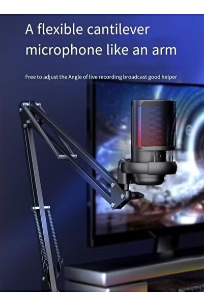 Generic Gaming PC USB Microphone Podcast Condenser Mic with Boom Arm Streaming Twitch Online Chat RGB Mic