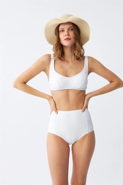 mtm My The Mall Women's Basic White Padded High Waist Bikini Set
