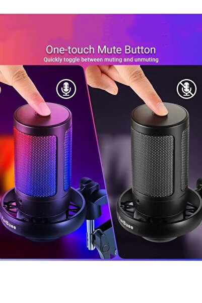 Generic USB PC Gaming Microphone with RGB Light Condenser Microphone with Window (Black-with Boom Arm)