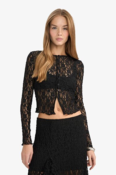 DeFacto Fitted Crew Neck Lace Cardigan G3141Ax25Au