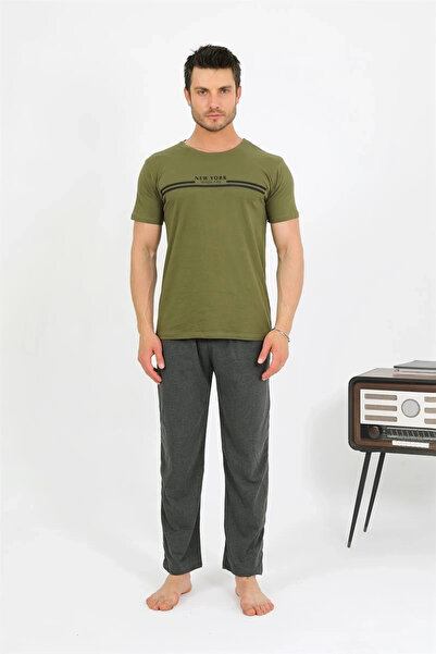mtm My The Mall Men's Cotton Short Sleeve Pajamas Suit Khaki