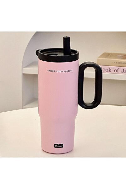 Generic 720ML Large Capacity Car Cup Stainless Steel Thermos Cup with Straw & Handle Travel Water Bottle