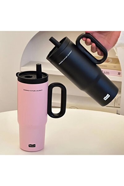 Generic 720ML Large Capacity Car Cup Stainless Steel Thermos Cup with Straw & Handle Travel Water Bottle