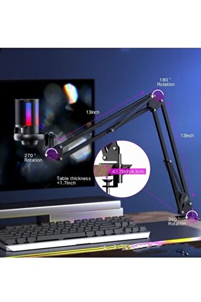 Generic Gaming PC USB Microphone Podcast Condenser Mic with Boom Arm Streaming Twitch Online Chat RGB Mic