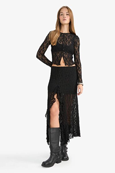 DeFacto Fitted Crew Neck Lace Cardigan G3141Ax25Au