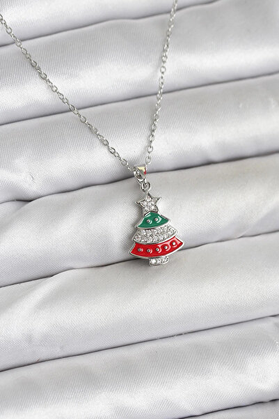 Epilons قلادة نسائية من الفولاذ 316L بسلسلة فضية اللون على شكل شجرة الصنوبر م...