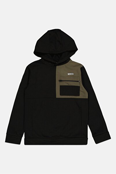 HIND Kids Boy 2 Pieces Brand Logo Hooded Sweatshirt And Bottom Set, Black