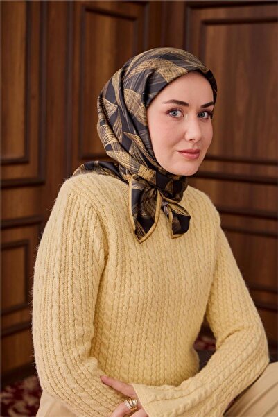 Silk Home Black Gold Leaf Pattern Tivil Woven Pure Silk Scarf-Kvs0866