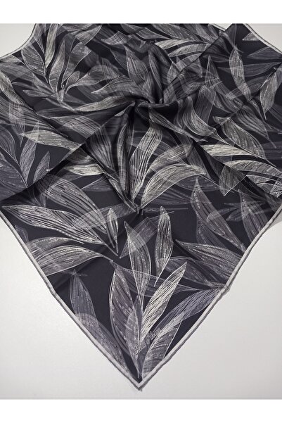 Silk Home Anthracite Gray Leaf Pattern Tivil Woven Pure Silk Scarf-Kvs0867
