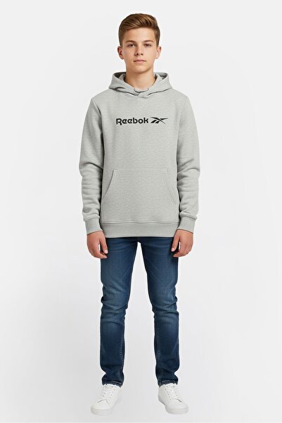 Reebok Kids Boy Brand Logo Long Sleeve Outdoor Hoodie, Grey