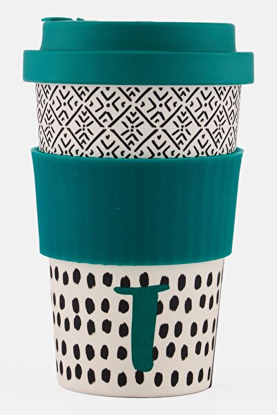 Kitchen Craft Bamboo Letter T Re-usable Travel Mug 410ml, Multicolor