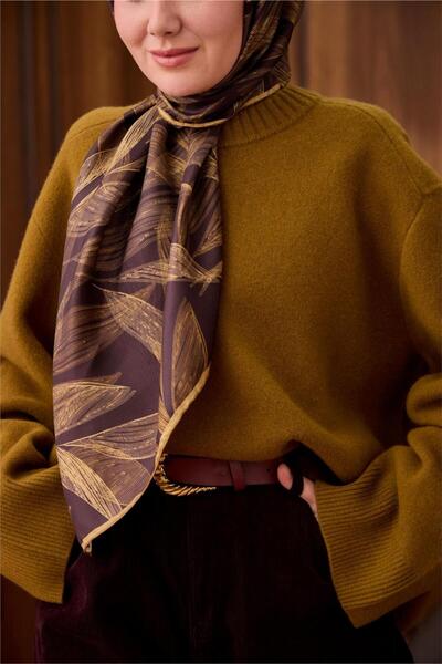 Silk Home Bitter Brown Gold Leaf Pattern Tivil Woven Pure Silk Scarf-Kvs0863