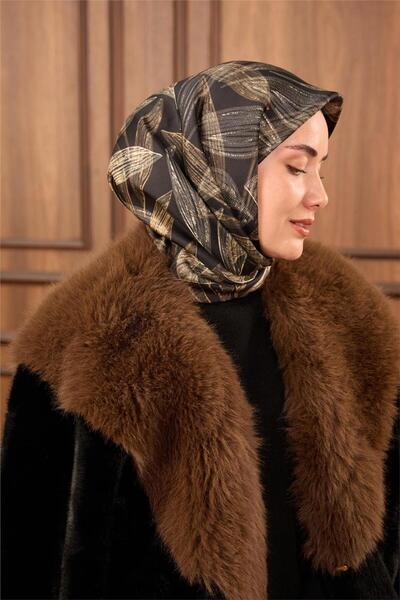 Silk Home Black Gold Cream Leaf Pattern Tivil Woven Pure Silk Scarf-Kvs0862