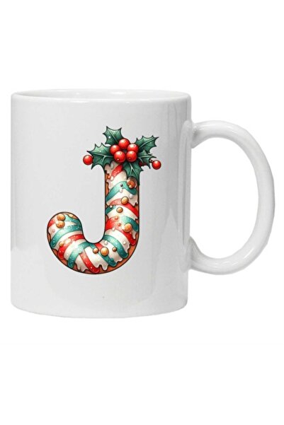 CRD PRINT Personalized mug with winter print "letter J", White,
