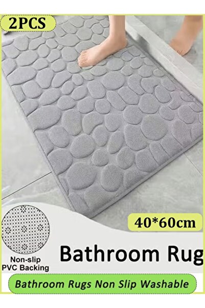 Generic 2Pcs Bathroom Rug 40*60cm Floor Rug Mat Bathmat Runner Soft and Absorbent with Rubber Backing