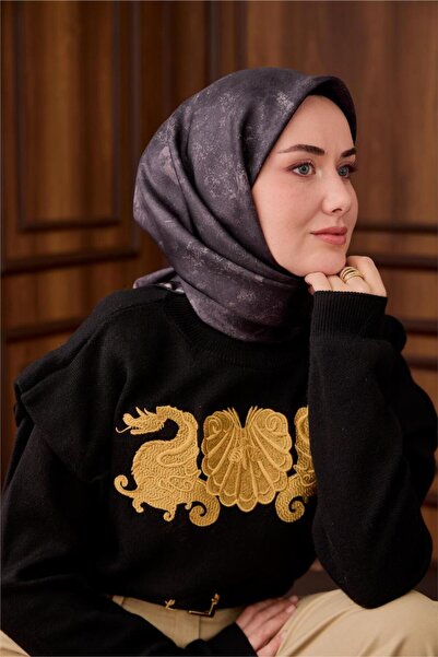 Silk Home Black Gray Cloud Pattern Tivil Woven Pure Silk Scarf-Kvs0876