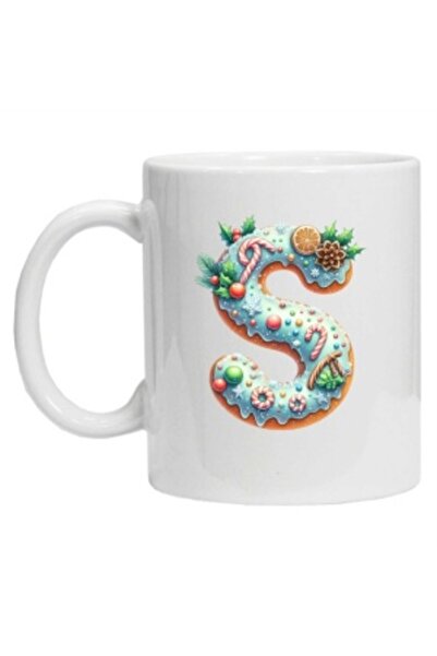 CRD PRINT Personalized mug with winter 'letter S' print, White,
