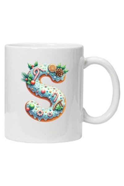 CRD PRINT Personalized mug with winter 'letter S' print, White,