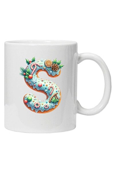 CRD PRINT Personalized mug with winter 'letter S' print, White,