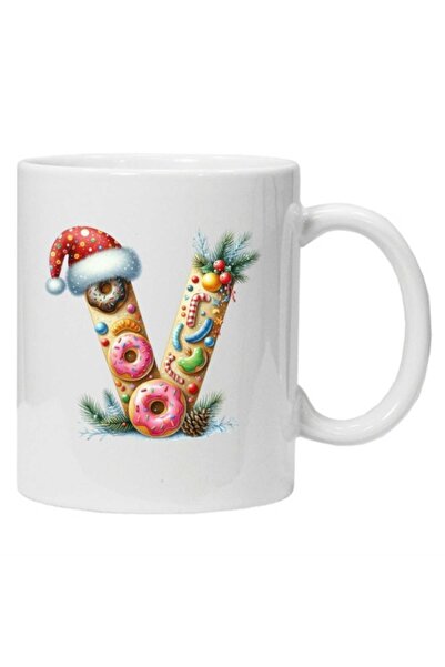 CRD PRINT Personalized mug with winter print 'letter V', White,