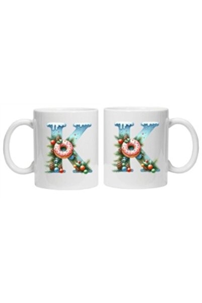 CRD PRINT Personalized winter print mug 'letter K', White,