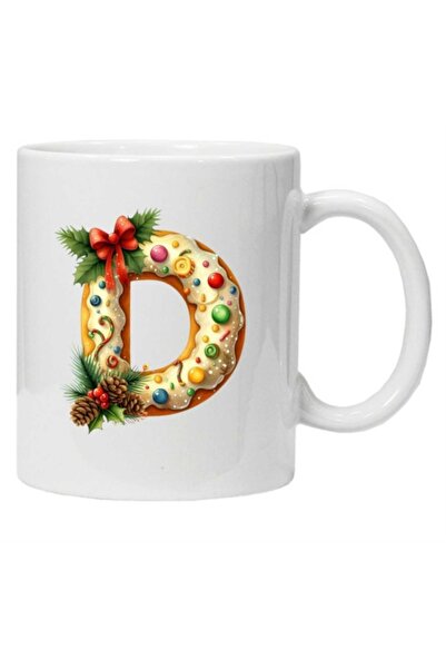 CRD PRINT Personalized winter print mug 'Letter D' - White (CRD PRINT)