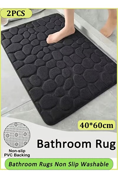 Generic 2Pcs Bathroom Rug 40*60cm Floor Rug Mat Bathmat Runner Soft and Absorbent with Rubber Backing